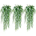 Plantas colgantes artificiales de eucalipto con flores blancas para decoración de pared. - Blanco