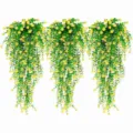 Plantas Colgantes Artificiales Eucalipto Flores Amarillas Decoración Pared 3 Pcs - Amarillo