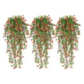 Planta artificial de eucalipto colgante con flores rojas para decoracion pared 3pcs - Rojo