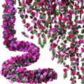 Guirnalda de vid de rosas artificiales, flores de seda rosa y violeta con hojas verdes para bodas. - Púrpura