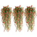 Planta artificial colgante de eucalipto con flores rojas para la decoración de bodas. - Naranja