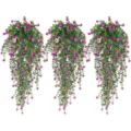 Planta artificial colgante eucalipto vides con flores violetas pack de 3 unidades decoro - Fucsia