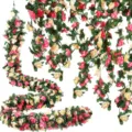 Artificial rose vine garland 45 heads fake flowers green leaves for wedding party home decor - Rose Red & Champagne