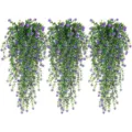 Guirlanda colgante de eucalipto artificial con flores moradas para decoración de pared - Azul Violeta