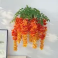 Flor artificial colgante de glicina vid para decoración de pared interior y accesorios de foto. - Glicinia de 3 horquillas (tallo naranja amarillento)