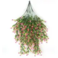 Guirnalda artificial colgante de eucalipto con flores planta falsa para decoracion pared - Rosa