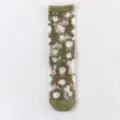 Women sheer mesh mid-calf socks thin summer floral embroidered trendy cute stylish hosiery - One Size / Green