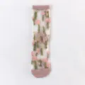 Sheer sheer floral socks thin summer glass silk mid tube cute embroidered women socks fashion - One Size / Pink