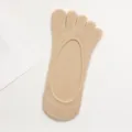 Women beige five toe socks breathable cotton low cut invisible boat socks anti slip soft - One Size / 05 Dark Nude