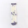 Sheer glass silk socks for women, thin mesh mid-tube socks with cute purple and white floral pattern. - One Size / 06 Purple
