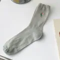Women cute tulip embroidered mid tube socks casual solid color ribbed hosiery spring summer - One Size / Light Gray