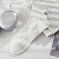 White athletic ankle socks for men, featuring breathable cotton fabric and embroidered cuff. - One Size / White 02