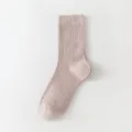 Solid color ribbed crew socks for men and women, comfortable daily wear basic cotton socks. - One Size / Khaki