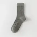 Men's Gray Ribbed Mid-Tube Cotton Socks Casual Solid Color Breathable Comfortable Daily Wear - One Size / Army Green