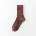 Brown ribbed crew socks for men, comfortable cotton knit winter socks, classic solid color. - One Size / Coffee