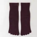 Japanese vintage style mid-calf five toe socks in dark red, comfortable breathable knit. - One Size / 14 Wine Red