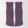 Purple five-toe vintage mid-tube socks for yoga and fitness, comfortable soft cotton knit. - One Size / Dark Purple