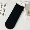 Black rolled cuff summer thin women socks, Japanese style breathable solid cotton mid tube socks. - One Size / Black 01