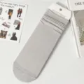 Women summer thin solid color ruffeled mid tube socks breathable cotton casual hosiery - One Size / 04 Gray