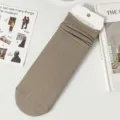 Women khaki casual crew socks, lightweight breathable solid color cotton socks with rolled cuff. - One Size / Dark Khaki