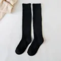 Black mid-calf socks for women, thick thermal knit cotton long socks, Japanese retro style. - One Size / Black 02