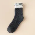 Women's autumn winter warm coral fleece striped mid-calf socks thick cozy house socks - One Size / 01 Black Gray