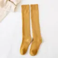 Mustard yellow calf socks, ribbed cuff knitted cotton stockings for women fashion daily wear. - One Size / Ginger Yellow
