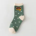 Thickened winter cotton crew socks for women featuring cute bear and polka dots design. - One Size / 01 Green Scarf Bear