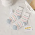 Fluffy striped coral fleece mid-calf socks for women, cozy warm winter floor socks. - One Size / Red Blue Fine Stripes