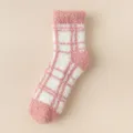 Women fuzzy winter socks plush warm pink plaid thermal cozy sleep socks casual hosiery daily wear - One Size / Pink