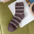 Thick coral fleece winter socks for men, cozy fuzzy striped sleep socks for home floor. - One Size / 05 Coffee