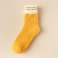 Women's Autumn Winter Fuzzy Coral Fleece Striped Mid Calf Warm Cozy Socks for Daily Home Use - One Size / 06 Ginger Yellow