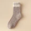 Women Plush Striped Cozy Warm Mid-Calf Socks Soft Thickened Winter Thermal Sleep Floor Sock - One Size / 07 Light Khaki