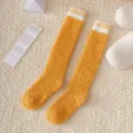 Gemütliche Winter Korallenfleece Wadenstrümpfe mit Streifenbündchen für warme Damen Füsse - Einheitsgröße / 06 Ingwergelb