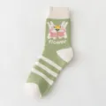 Women cute rabbit patterned knitted loop socks green winter casual sports cotton socks - One Size / 02 Light Green Three-Stripe Style