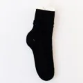 Black solid slouch socks for women, stylish Japanese mid-tube ribbed casual hosiery. - One Size / Black 01