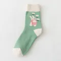 Green knit cute rabbit patterned women mid-calf socks with white trim for autumn and winter daily wear. - One Size / 03 Light Green Style