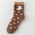 Brown polka dot mid-tube socks with cute puppy pattern, thick fleece cotton casual socks for women. - One Size / 07 Coffee Brown