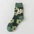 Women cute cartoon rabbit floral looped socks thick warm cotton sports towel socks autumn winter - One Size / 05 Forest Green Style