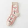 Cute cherry blossom mid-tube loop knit socks for women, warm winter fashion socks. - One Size / 07 Pink Small Flowers
