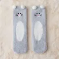 Fluffy grey cute cat fleece socks cozy warm winter floor socks thick fuzzy home socks - One Size / 01 Grey