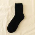 Black fuzzy coral fleece mid-calf socks for women, soft winter warm cosy daily hosiery variant. - One Size / Black 01