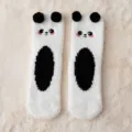 Fluffy coral fleece winter warm socks for women with cute panda ears and plush texture design. - One Size / White 02