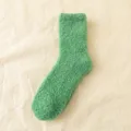 Green coral fleece fuzzy mid-tube socks for women autumn winter warm cozy solid color. - One Size / Green 03