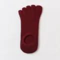 Burgundy women's five-toe low cut socks, comfortable solid color toe separation active short socks. - One Size / Wine Red