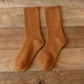 Solid color ribbed crew socks in caramel, thick winter thermal socks for everyday women wear. - One Size / 04 Caramel