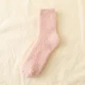 Pink coral fleece socks, women mid-tube autumn winter warm cozy solid color fuzzy knit hosiery style - One Size / Pink