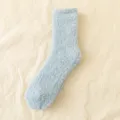 Women's light blue coral fleece mid-tube socks, soft warm winter casual fuzzy socks. - One Size / Light Blue
