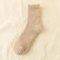 Women winter warm coral fleece mid-tube socks solid color soft cozy casual sleep sock - One Size / Khaki