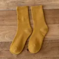 Mustard yellow ribbed winter socks, thick thermal loop knit mid-calf socks for women daily. - One Size / 06 Ginger Yellow